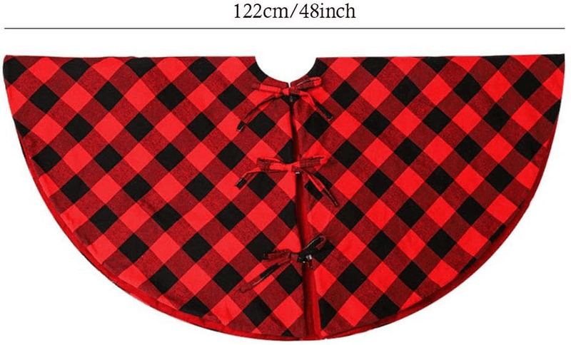 Atiming Buffalo Check Christmas Tree Skirt 48 Inches Red and Black Plaid Xmas Tree Skirt Mat Decor for Christmas Holiday Party New Year Xmas Decoration (Red and Black, 48inch/122cm) Home & Garden > Decor > Seasonal & Holiday Decorations > Christmas Tree Skirts Atiming   