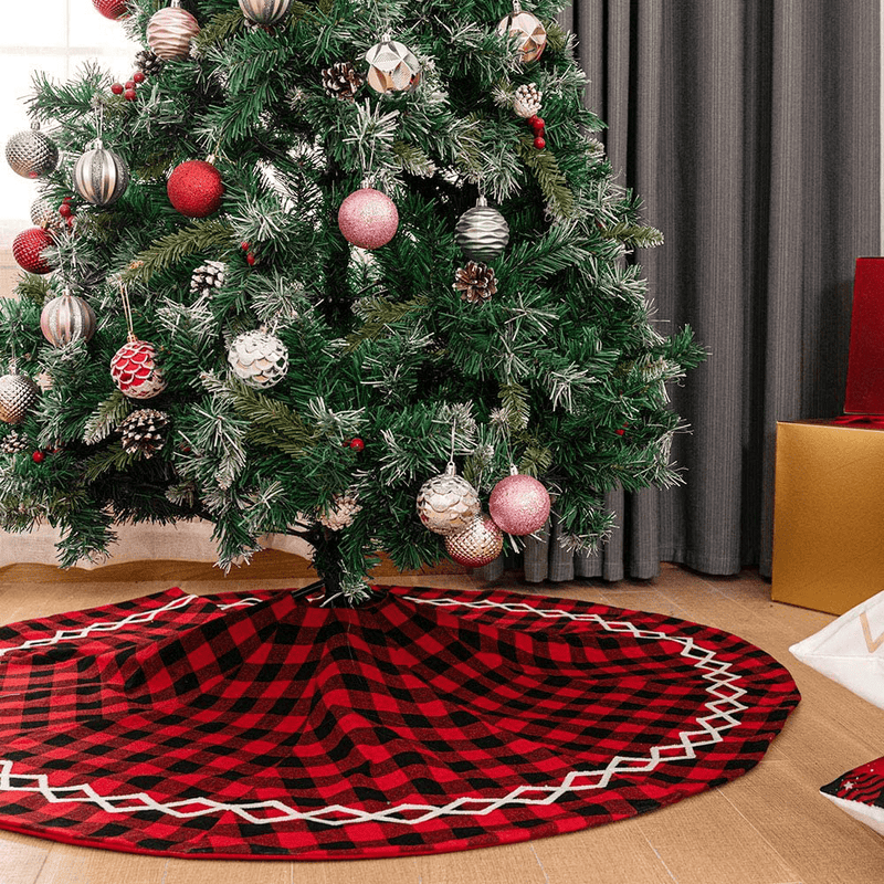 Atiming Buffalo Check Christmas Tree Skirt 48 Inches Red and Black Plaid Xmas Tree Skirt Mat Decor for Christmas Holiday Party New Year Xmas Decoration (Red and Black, 48inch/122cm) Home & Garden > Decor > Seasonal & Holiday Decorations > Christmas Tree Skirts Atiming Red 122CM 