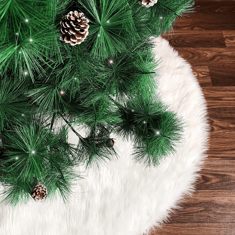 Atiming White Plush Christmas Tree Skirt 30 inches Fur Christmas Tree Skirt Mat Snow White Xmas Tree Skirt Base Cover for Christmas New Year Holiday Decorations (White, 78cm)