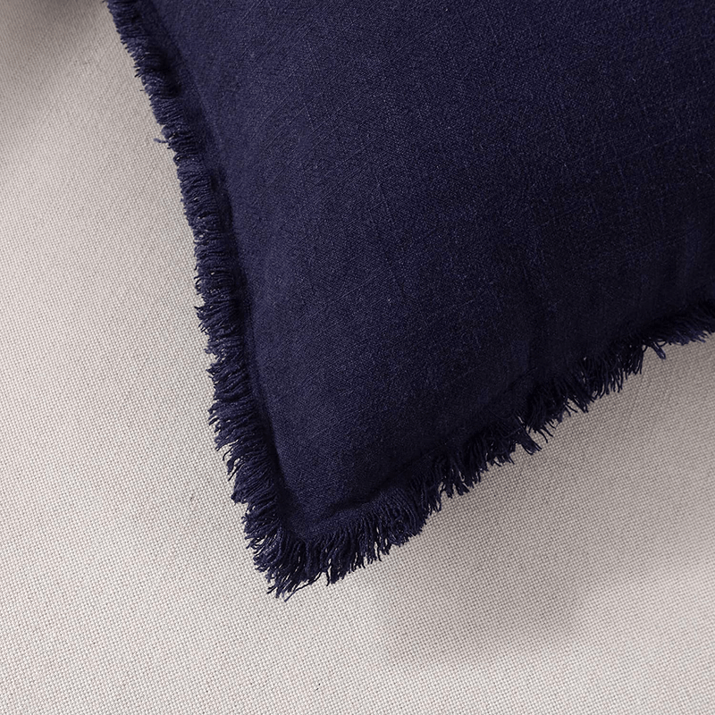 ATLINIA Linen Pillow Cover with Fringes Soft Solid Cushion Cover 20 X 20 Decorative Throw Pillow Cover for Couch Sofa Bed and Outdoor Navy Blue Pillow Cover Home & Garden > Decor > Chair & Sofa Cushions ATLINIA   