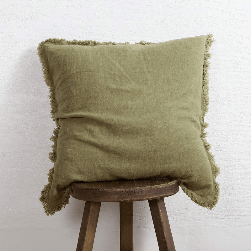 ATLINIA Linen Pillow Cover with Fringes Soft Solid Cushion Cover 20 X 20 Decorative Throw Pillow Cover for Couch Sofa Bed and Outdoor Navy Blue Pillow Cover Home & Garden > Decor > Chair & Sofa Cushions ATLINIA Green  