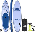 Atoll 11' Foot Inflatable Stand up Paddle Board (6 Inches Thick, 32 Inches Wide) ISUP, Bravo Hand Pump and 3 Piece Paddle, Travel Backpack and Accessories New Leash Included Sporting Goods > Outdoor Recreation > Winter Sports & Activities Atoll Paddle Light Blue  