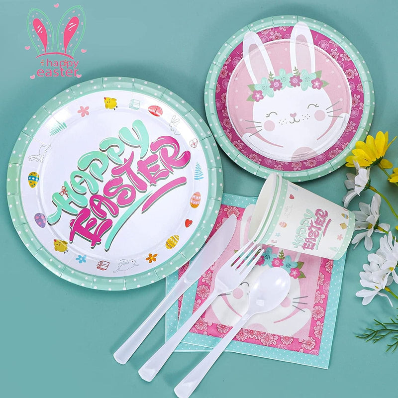 Atonofun Easter Party Supplies, Easter Paper Plates and Napkins Set, Disposable Easter Party Plates and Cups, Napkins and Cutlery for Easter Decorations and Easter Themed Parties, Serves 24 Home & Garden > Decor > Seasonal & Holiday Decorations Atonofun   