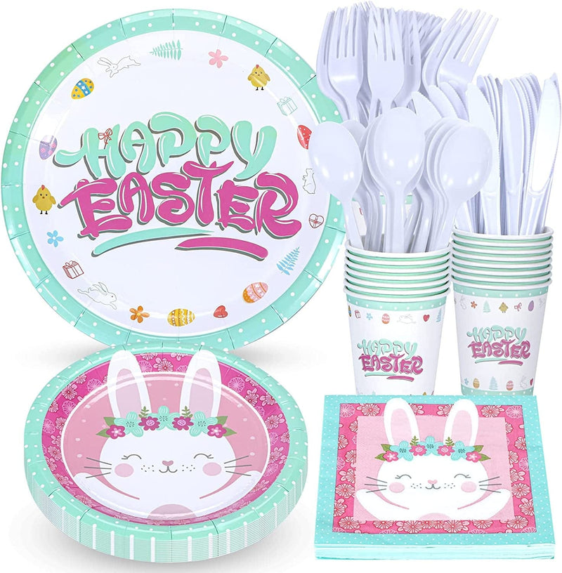 Atonofun Easter Party Supplies, Easter Paper Plates and Napkins Set, Disposable Easter Party Plates and Cups, Napkins and Cutlery for Easter Decorations and Easter Themed Parties, Serves 24 Home & Garden > Decor > Seasonal & Holiday Decorations Atonofun Easter  