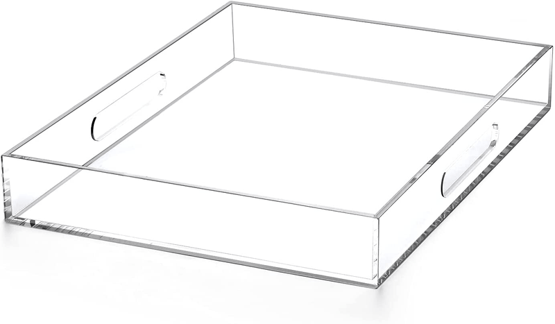 ATOZONE 12x20 Inch Modern White Acrylic Ottoman Tray with Cutout Handles Serving Tray Organizer Tray Decorative Tray. for Living Room, Bedroom,Bathroom and Kitchen Countertop Home & Garden > Decor > Decorative Trays ATOZONE Clear 10x10 Inch 