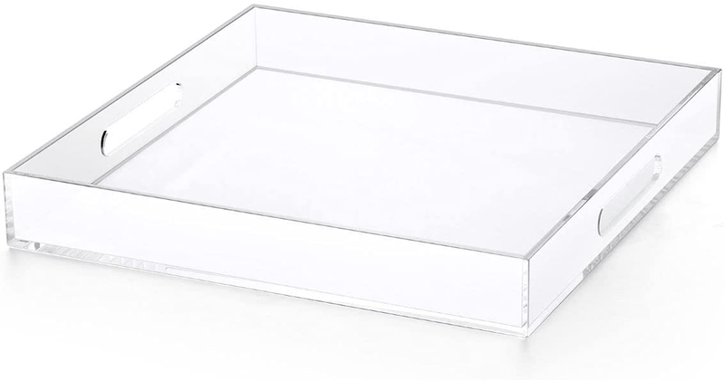 ATOZONE 12x20 Inch Modern White Acrylic Ottoman Tray with Cutout Handles Serving Tray Organizer Tray Decorative Tray. for Living Room, Bedroom,Bathroom and Kitchen Countertop Home & Garden > Decor > Decorative Trays ATOZONE Clear 14x14 Inch 