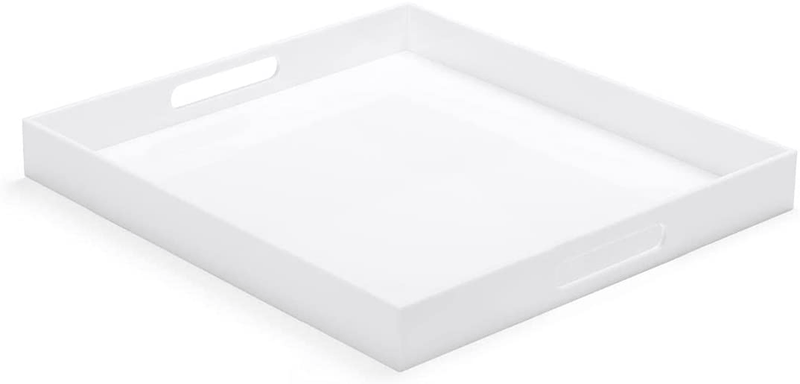 ATOZONE 12x20 Inch Modern White Acrylic Ottoman Tray with Cutout Handles Serving Tray Organizer Tray Decorative Tray. for Living Room, Bedroom,Bathroom and Kitchen Countertop Home & Garden > Decor > Decorative Trays ATOZONE White 18x18 Inch 