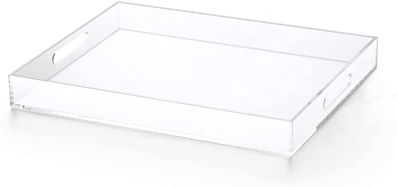 ATOZONE 12x20 Inch Modern White Acrylic Ottoman Tray with Cutout Handles Serving Tray Organizer Tray Decorative Tray. for Living Room, Bedroom,Bathroom and Kitchen Countertop Home & Garden > Decor > Decorative Trays ATOZONE Clear 10x15 Inch 