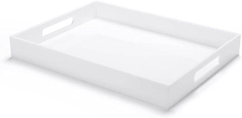 ATOZONE 12x20 Inch Modern White Acrylic Ottoman Tray with Cutout Handles Serving Tray Organizer Tray Decorative Tray. for Living Room, Bedroom,Bathroom and Kitchen Countertop Home & Garden > Decor > Decorative Trays ATOZONE White 11x14 Inch 