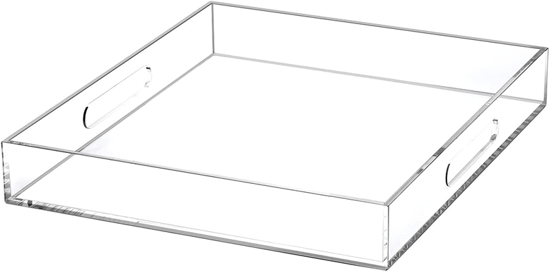 ATOZONE 12x20 Inch Modern White Acrylic Ottoman Tray with Cutout Handles Serving Tray Organizer Tray Decorative Tray. for Living Room, Bedroom,Bathroom and Kitchen Countertop Home & Garden > Decor > Decorative Trays ATOZONE Clear 12x12 Inch 