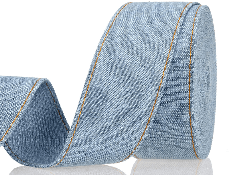 ATRBB 16.5 Yards Stitch Denim Ribbon,Layering Cloth Fabric Jeans Bows Ribbon for DIY Crafts Hairclip Apparel Accessories and Sewing Decorations,3/8 in,1 in and 1 1/2 in (Blue)