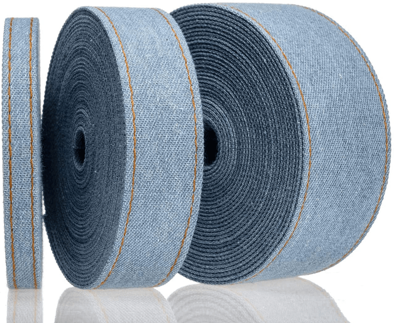 ATRBB 16.5 Yards Stitch Denim Ribbon,Layering Cloth Fabric Jeans Bows Ribbon for DIY Crafts Hairclip Apparel Accessories and Sewing Decorations,3/8 in,1 in and 1 1/2 in (Blue)