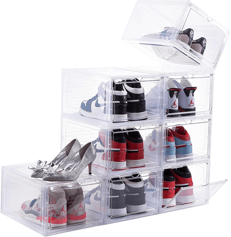 Attelite Clear Shoe Box,Set of 8,Stackable Plastic Shoe Box with Clear Door,As Shoe Storage Box and Drop Front Shoe Box,For Display Sneakers,Easy Assembly,Fit up to US Size 12(13.4”X 10.6”X 7.4”)Clear Furniture > Cabinets & Storage > Armoires & Wardrobes Attelite Clear-8-Pack  