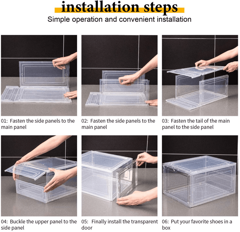 Attelite Clear Shoe Box,Set of 8,Stackable Plastic Shoe Box with Clear Door,As Shoe Storage Box and Drop Front Shoe Box,For Display Sneakers,Easy Assembly,Fit up to US Size 12(13.4”X 10.6”X 7.4”)Clear Furniture > Cabinets & Storage > Armoires & Wardrobes Attelite   