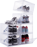 Attelite Drop Front Shoe Box,Set of 6,Stackable Plastic Shoe Box with Clear Door,As Shoe Storage Box and Clear Shoe Box,For Display Sneakers,Easy Assembly,Fit up to US Size 12(13.4”X 10.6”X 7.4”)Black Furniture > Cabinets & Storage > Armoires & Wardrobes Attelite Clear 6-Pack 