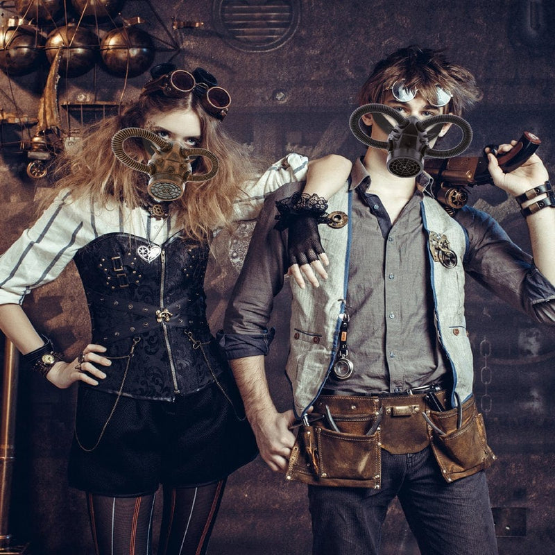 Attitude Studio Black & Copper Gas Masks Set of 2 - Steampunk Masks with Respirator for Men & Women, Gas Mask Cosplay Accessories for Conventions, Halloween Parties, and Special Themed Events - 2 Pack Apparel & Accessories > Costumes & Accessories > Masks Puzzled Inc.   