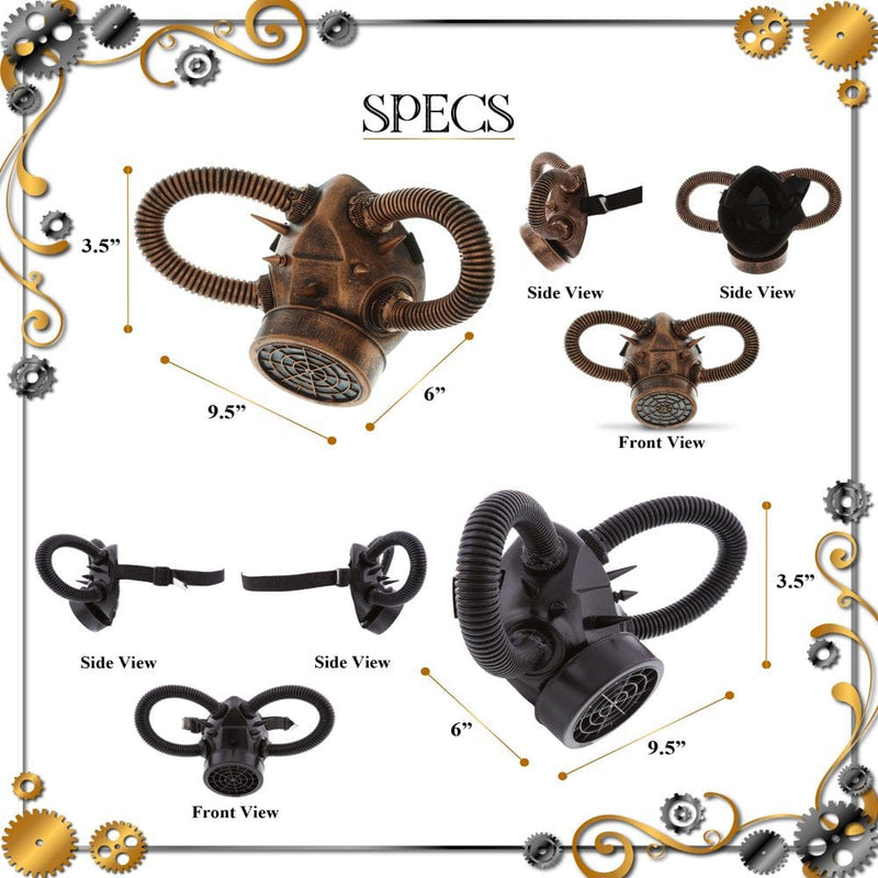 Attitude Studio Black & Copper Gas Masks Set of 2 - Steampunk Masks with Respirator for Men & Women, Gas Mask Cosplay Accessories for Conventions, Halloween Parties, and Special Themed Events - 2 Pack Apparel & Accessories > Costumes & Accessories > Masks Puzzled Inc.   