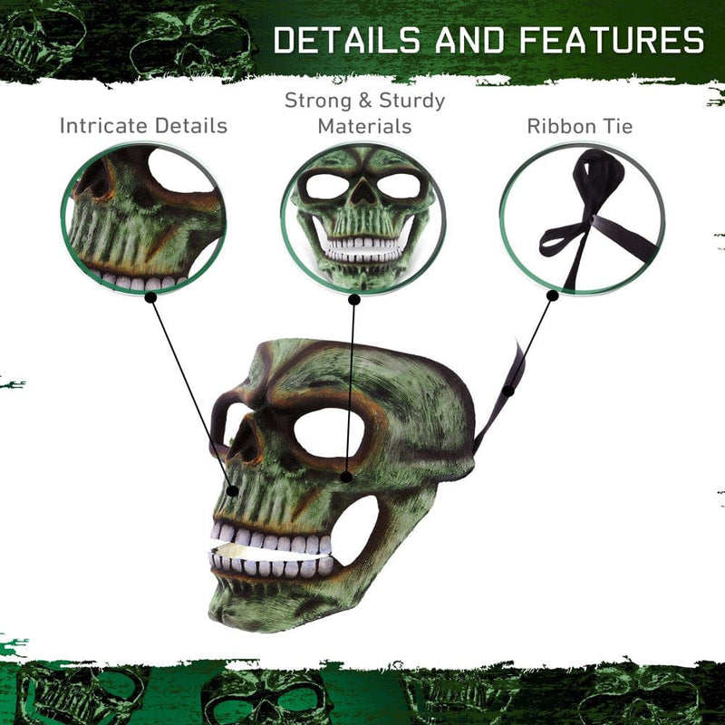 Attitude Studio Green Skeleton Mask - Costume Skull Mask for Men and Women, Steampunk Inspired Full Face Mask Costume Accessory, Perfect for Halloween, Parties, Conventions, and Horror-Themed Events Apparel & Accessories > Costumes & Accessories > Masks Puzzled Inc.   