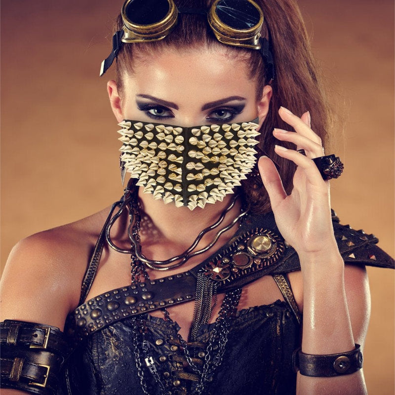 Attitude Studio Silver & Gold Spikes Face Mask Set of 2 - Cool Steampunk Face Mask Perfect for Halloween, Costume Parties, Gothic Steampunk Outfits, Conventions, and Biker-Themed Events - 2 Pack Apparel & Accessories > Costumes & Accessories > Masks Puzzled Inc.   