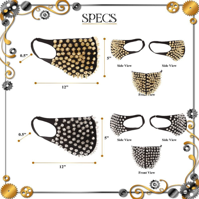 Attitude Studio Silver & Gold Spikes Face Mask Set of 2 - Cool Steampunk Face Mask Perfect for Halloween, Costume Parties, Gothic Steampunk Outfits, Conventions, and Biker-Themed Events - 2 Pack Apparel & Accessories > Costumes & Accessories > Masks Puzzled Inc.   