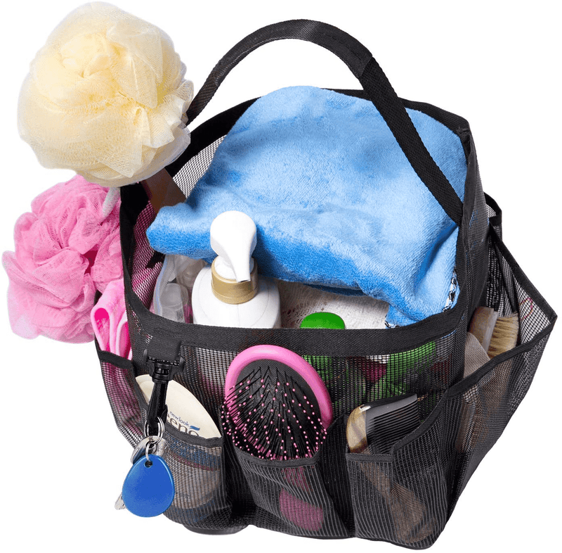 Attmu Mesh Shower Caddy for College Dorm Room Essentials, Hanging Portable Tote Bag Toiletry for Bathroom Accessories Sporting Goods > Outdoor Recreation > Camping & Hiking > Portable Toilets & Showers Attmu Black  