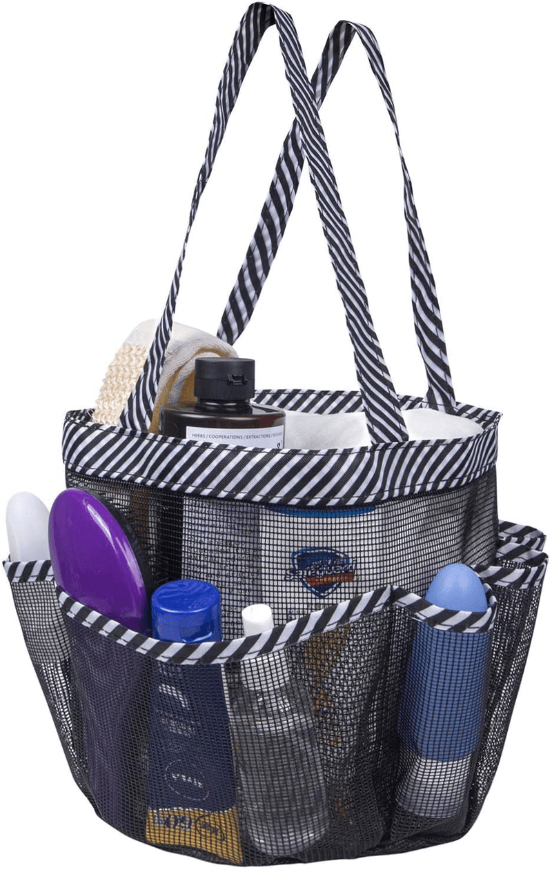Attmu Mesh Shower Caddy for College Dorm Room Essentials, Hanging Portable Tote Bag Toiletry for Bathroom Accessories Sporting Goods > Outdoor Recreation > Camping & Hiking > Portable Toilets & Showers Attmu Black Strip  