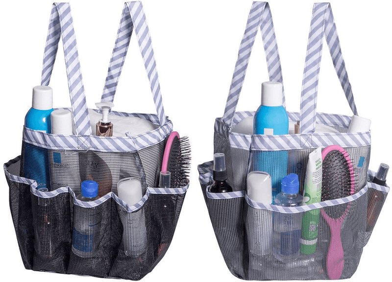Attmu Mesh Shower Caddy for College Dorm Room Essentials, Hanging Portable Tote Bag Toiletry for Bathroom Accessories Sporting Goods > Outdoor Recreation > Camping & Hiking > Portable Toilets & Showers Attmu Grey Black  