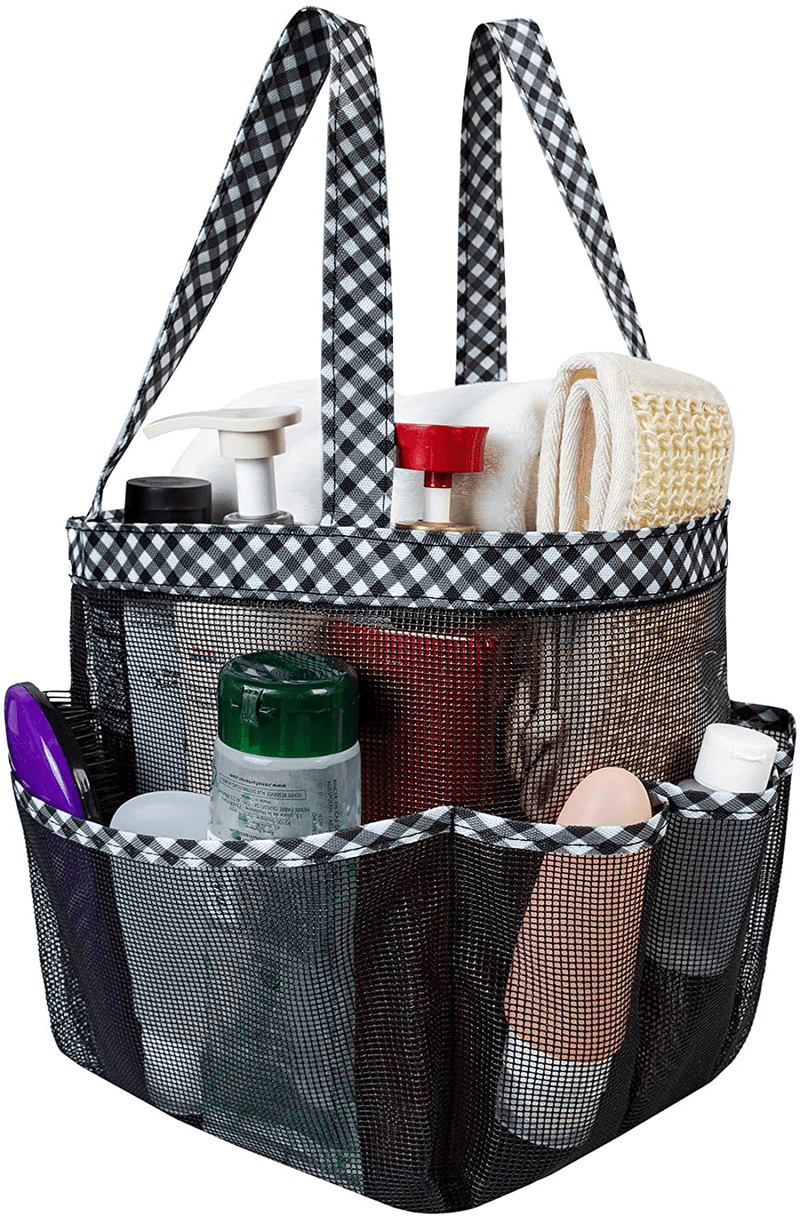 Attmu Portable Mesh Shower Caddy, College Dorm Essentials Bathroom Quick Dry Waterproof Shower Tote Bag Sporting Goods > Outdoor Recreation > Camping & Hiking > Portable Toilets & Showers Attmu Black White  