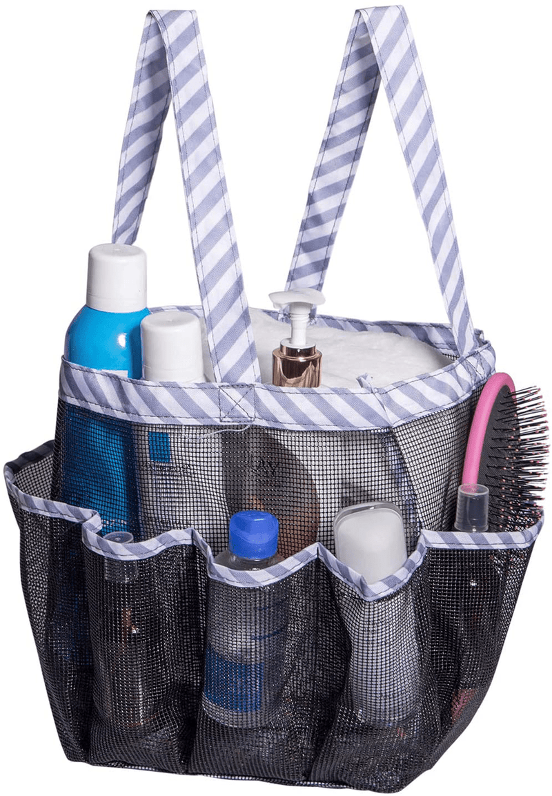 Attmu Portable Mesh Shower Caddy, College Dorm Essentials Bathroom Quick Dry Waterproof Shower Tote Bag Sporting Goods > Outdoor Recreation > Camping & Hiking > Portable Toilets & Showers Attmu Black Stripe  