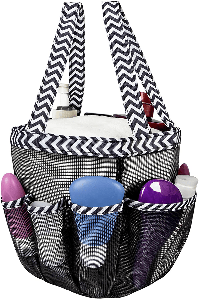 Attmu Portable Mesh Shower Caddy, College Dorm Essentials Bathroom Quick Dry Waterproof Shower Tote Bag Sporting Goods > Outdoor Recreation > Camping & Hiking > Portable Toilets & Showers Attmu White Black Black  