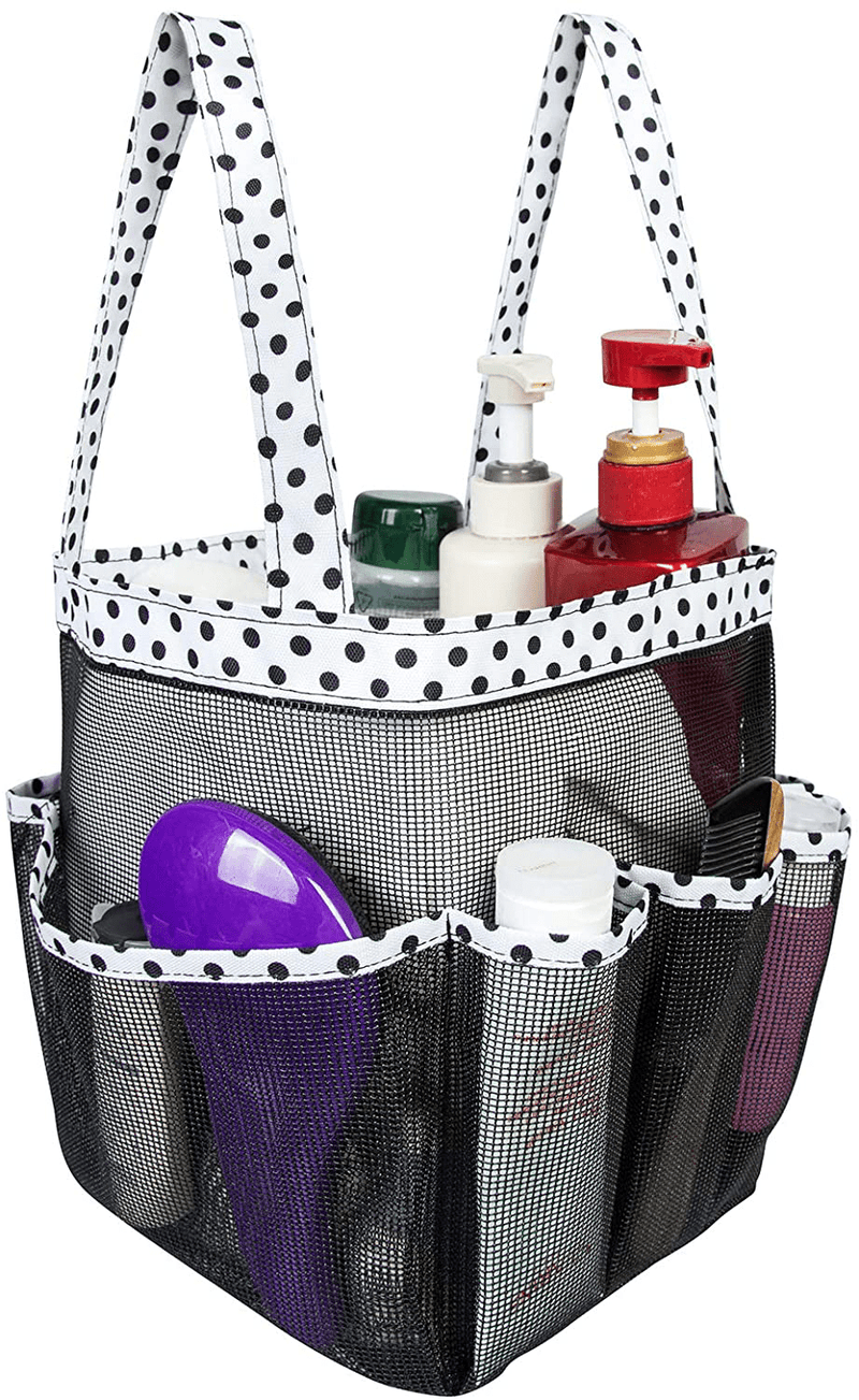 Attmu Portable Mesh Shower Caddy, College Dorm Essentials Bathroom Quick Dry Waterproof Shower Tote Bag Sporting Goods > Outdoor Recreation > Camping & Hiking > Portable Toilets & Showers Attmu White White Black  