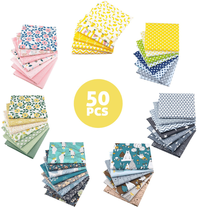 Aubliss 50pcs 100% Cotton Fabric Bundle (9.8in x 9.8in / 25cm x 25cm) Pre-Cut Fat Squares Sheets Printed Floral Sewing Supplies for Patchwork Sewing DIY Crafting Quilting Fabric  Aubliss 50pcs-floral  