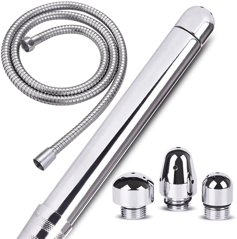 Audson Metal Enema Shower Douche with 3 Heads Portable Bathroom Bidet with 1 Shower Hose for Cleansing Colonic Douche (Mental A)