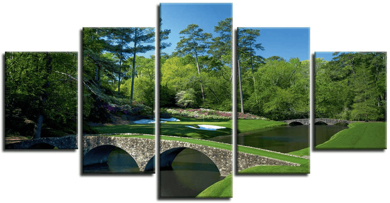 Augusta National Golf Course 12Th Hole Wall Art Pictures Golf Club Wall Decor Office Decorations Posters Framed Paintings 5 Pieces Canvas Prints Poster Ready to Hang Home & Garden > Decor > Artwork > Posters, Prints, & Visual Artwork Artbrush Tower Artwork-01 60''Wx32''H 