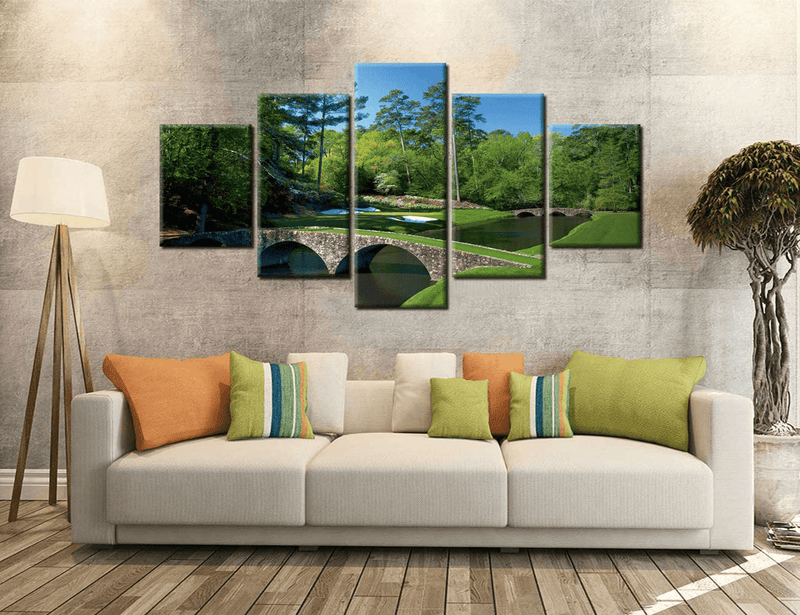 Augusta National Golf Course 12Th Hole Wall Art Pictures Golf Club Wall Decor Office Decorations Posters Framed Paintings 5 Pieces Canvas Prints Poster Ready to Hang