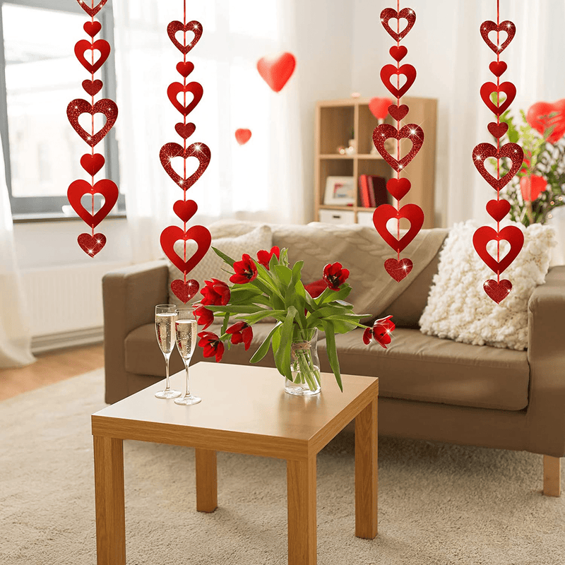 Auihiay 4 Pack 6.5Ft Glitter Heart Hanging Decoration, NO DIY Valentine'S Day Red Heart Hanging String Garland for Anniversary, Wedding, Bridal Shower, Engagement Party Decorations Arts & Entertainment > Party & Celebration > Party Supplies Auihiay   