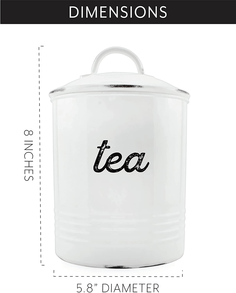 Auldhome Enamelware White Tea Canister; Rustic Distressed Style Tea Storage for Kitchen Home & Garden > Kitchen & Dining > Food Storage AuldHome Design   