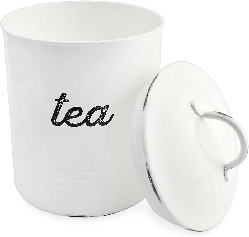 Auldhome Enamelware White Tea Canister; Rustic Distressed Style Tea Storage for Kitchen Home & Garden > Kitchen & Dining > Food Storage AuldHome Design   