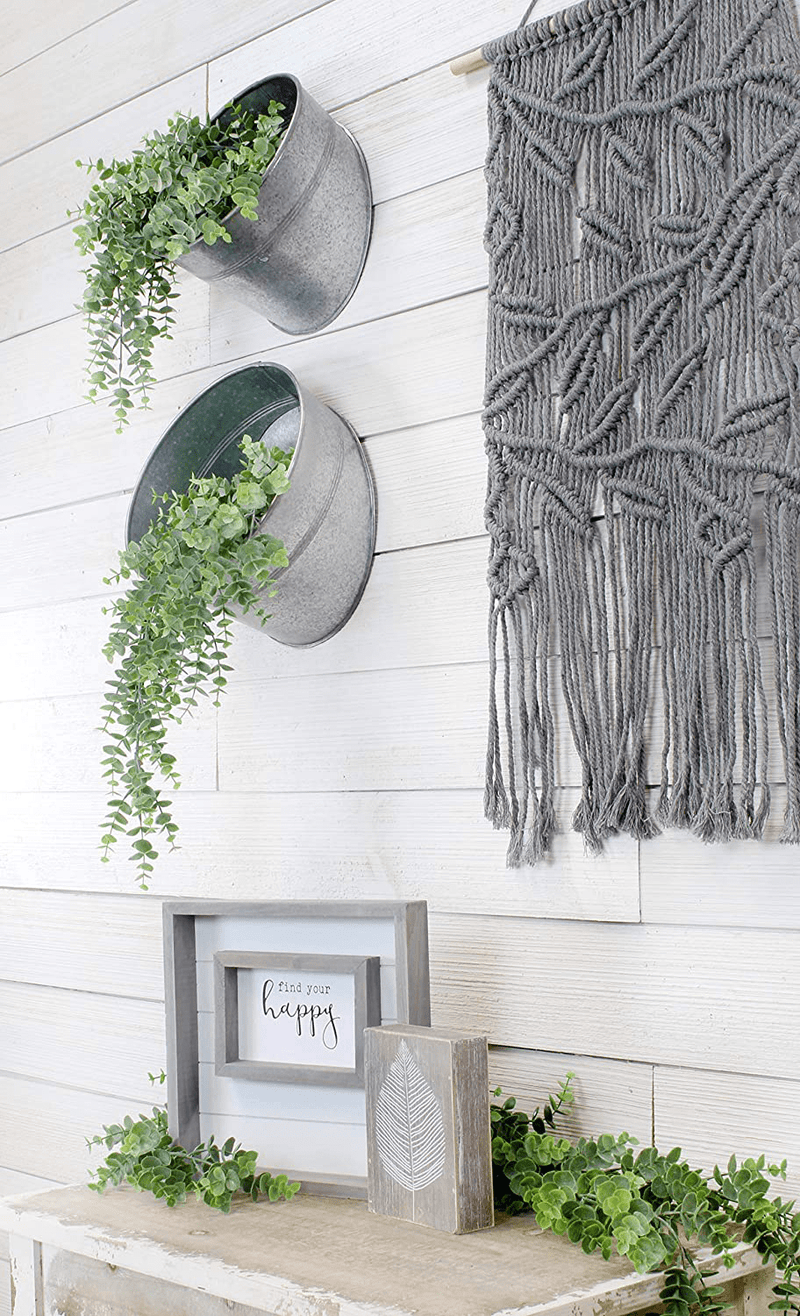 AuldHome Galvanized Hanging Half Buckets (Set of 2); Farmhouse Decor Planters, Wall Vases, or Containers