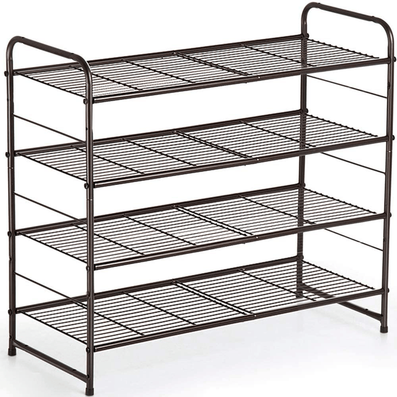 AULEDIO Shoe Rack, Stackable and Adjustable Multi-Function Wire Grid Shoe Organizer Storage, Extra Large Capacity, Space Saving, Fits Boots, High Heels, Slippers and More (3-Tier, Silver) Furniture > Cabinets & Storage > Armoires & Wardrobes AULEDIO Bronze 4-Tier 