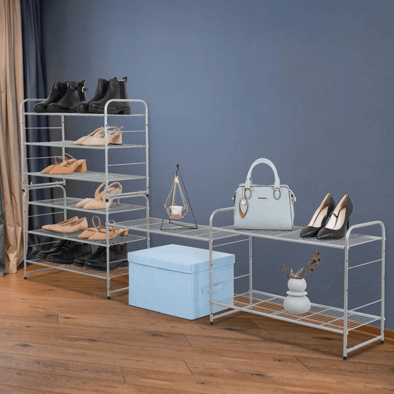 AULEDIO Shoe Rack, Stackable and Adjustable Multi-Function Wire Grid Shoe Organizer Storage, Extra Large Capacity, Space Saving, Fits Boots, High Heels, Slippers and More (3-Tier, Silver) Furniture > Cabinets & Storage > Armoires & Wardrobes AULEDIO   