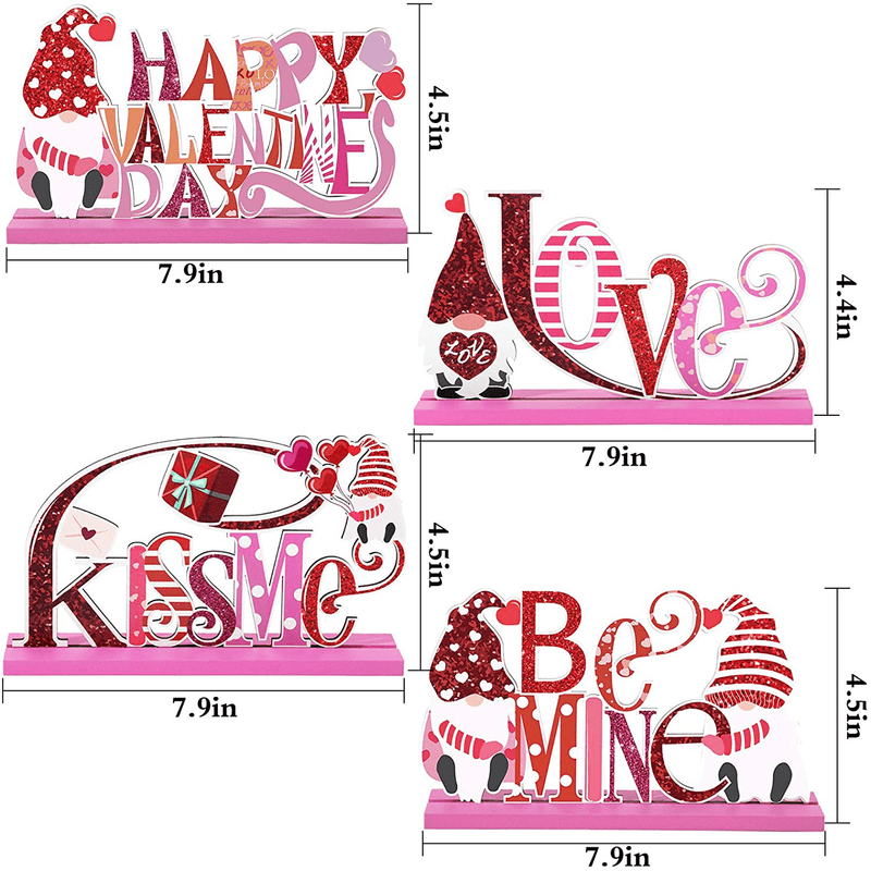 Aulock 4 Pcs Valentine'S Day Wooden Tabletop Centerpiece Signs- Gnomes & Letter Shaped Table Toppers Desktop Signs for Gifts, Valentine'S Day, Anniversary, Wedding, Party Decors Home & Garden > Decor > Seasonal & Holiday Decorations Aulock   