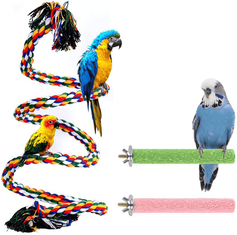 Aumuca Bird Perch Stand Bird Rope Perch Bird Toys 3 Pcs for Parakeets Cockatiels, Conures, Macaws, Lovebirds, Finches