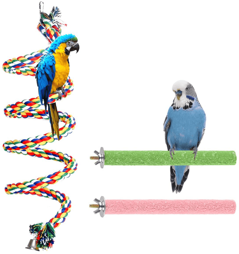 Aumuca Bird Perch Stand Bird Rope Perch Bird Toys 3 Pcs for Parakeets Cockatiels, Conures, Macaws, Lovebirds, Finches