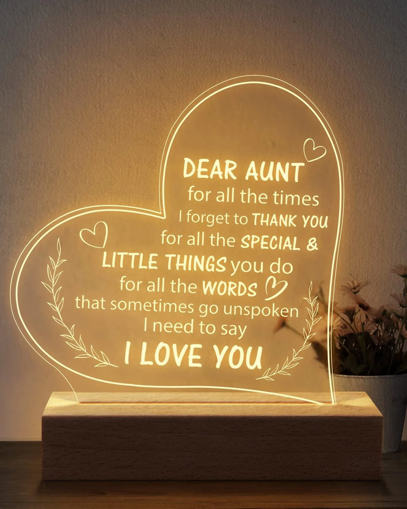 Aunt Gifts from Niece, Nephew Engraved Night Light Best Aunt Ever Gifts for Aunt Birthday Christmas Gifts for Aunt 6.9 Inch Acrylic USB Low Power Night Lamps Home & Garden > Lighting > Night Lights & Ambient Lighting Calibron   