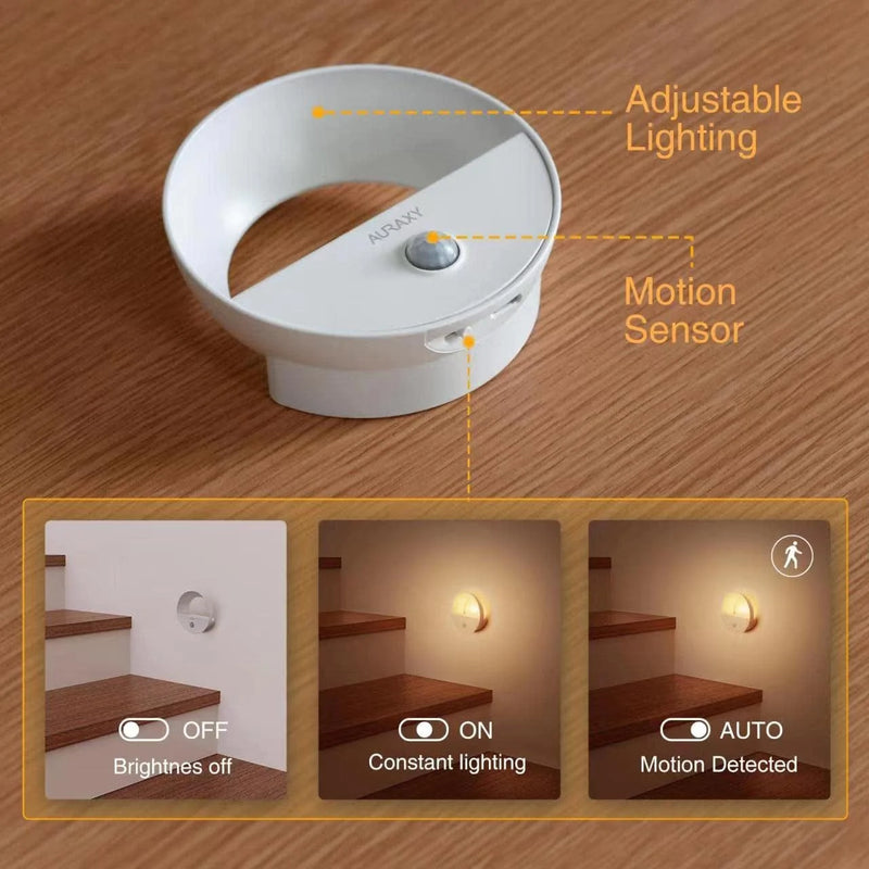 AURAXY Rechargeable Motion Sensor Night Light, Warm Whit LED Automatic Battery Motion Night Light with Dusk to Dawn Sensor, Stick-On Wall Stairs Closet Hallway Bedroom Cabinet (3 Pack) Home & Garden > Lighting > Night Lights & Ambient Lighting AURAXY   