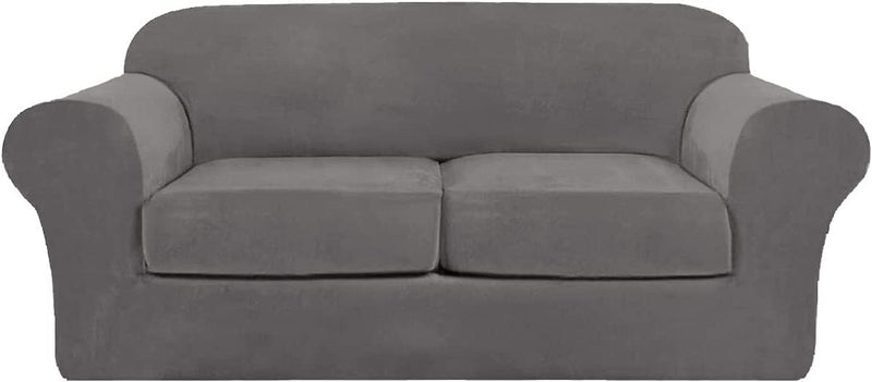 Aurodeco Luxury Velvet Couch Cover 4 Pieces Stretch Sofa Covers for 3 Cushion Couch Soft Slipcover Living Room anti Slip Dogs Pet Sofa Furnitre Protector (Deep Teal, Sofa) Home & Garden > Decor > Chair & Sofa Cushions AuroDeco Grey Loveseat 