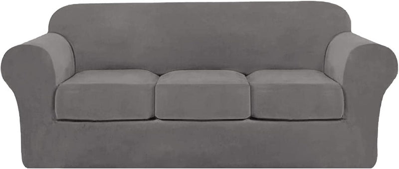 Aurodeco Luxury Velvet Couch Cover 4 Pieces Stretch Sofa Covers for 3 Cushion Couch Soft Slipcover Living Room anti Slip Dogs Pet Sofa Furnitre Protector (Deep Teal, Sofa) Home & Garden > Decor > Chair & Sofa Cushions AuroDeco Grey Sofa 