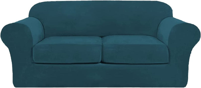 Aurodeco Luxury Velvet Couch Cover 4 Pieces Stretch Sofa Covers for 3 Cushion Couch Soft Slipcover Living Room anti Slip Dogs Pet Sofa Furnitre Protector (Deep Teal, Sofa) Home & Garden > Decor > Chair & Sofa Cushions AuroDeco Deep Teal Loveseat 