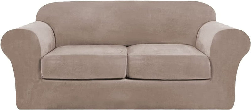 Aurodeco Luxury Velvet Couch Cover 4 Pieces Stretch Sofa Covers for 3 Cushion Couch Soft Slipcover Living Room anti Slip Dogs Pet Sofa Furnitre Protector (Deep Teal, Sofa) Home & Garden > Decor > Chair & Sofa Cushions AuroDeco Taupe Loveseat 